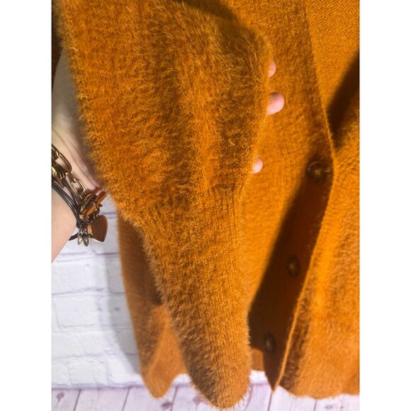 Urban Outfitters Cardigan Sweater Warm Fuzzy Orange Button Front Oversized - Picture 11 of 11